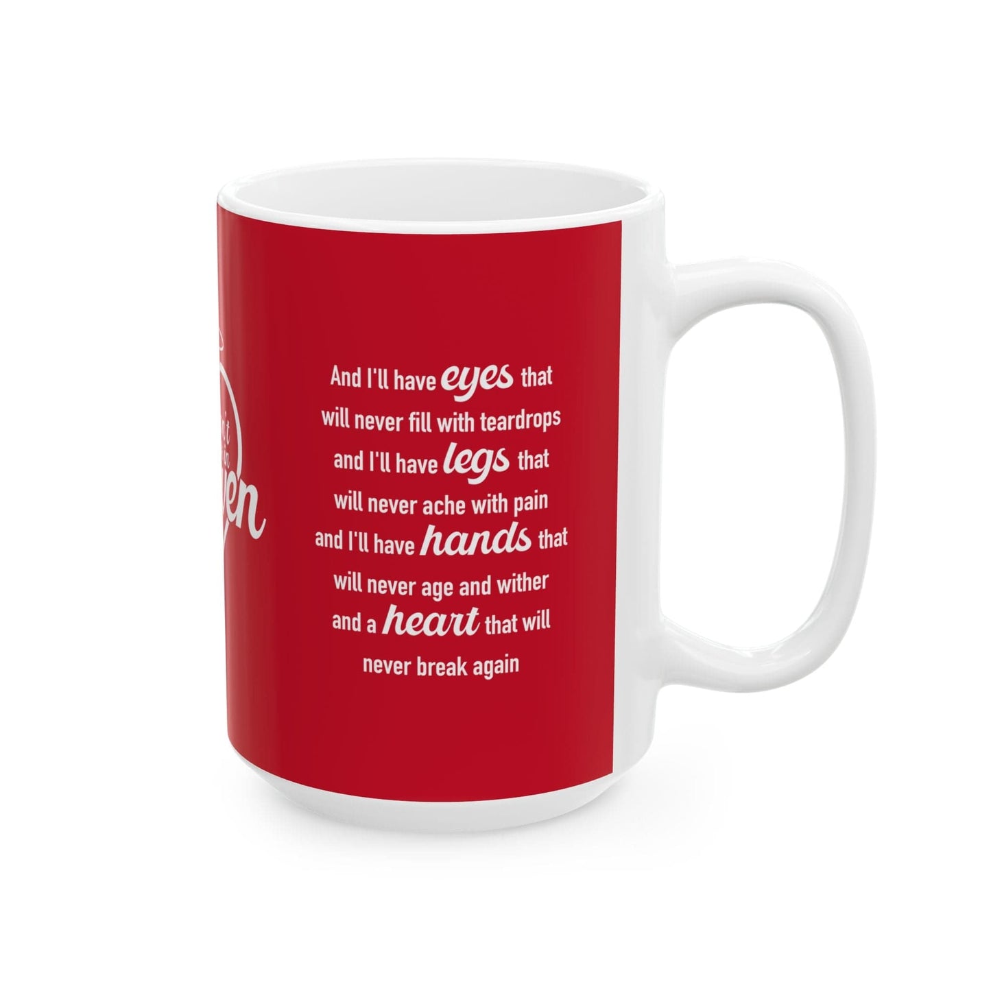 Hearts Don't Break in Heaven mug, red